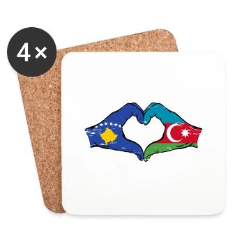 Kosovo Aserbaidschan Flagge Hände Herzform used - Untersetzer (4er-Set) - Weiß - Vorne