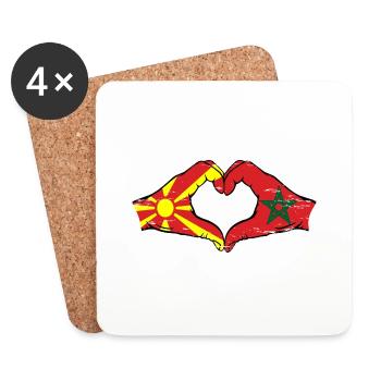 Macédoine Maroc drapeau mains forme de coeur utilisé - Dessous de verre (lot de 4) - blanc - Devant