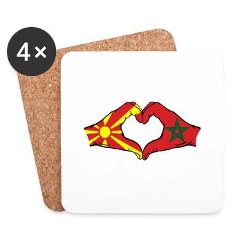 Macedonia Morocco Flag Hands Heart Shape - Coasters (set of 4) - white - Front