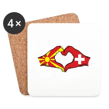 Macédoine Suisse Drapeau Mains Coeur Forme - Dessous de verre (lot de 4) - blanc - Devant