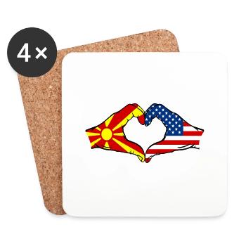 Macédoine États-Unis Drapeau Mains Coeur Forme - Dessous de verre (lot de 4) - blanc - Devant