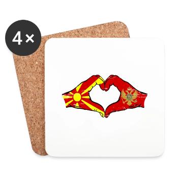 Macedonia Montenegro flag hands heart shape used - Coasters (set of 4) - white - Front