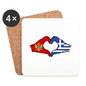 Monténégro Grèce Drapeau Mains Coeur Forme - Dessous de verre (lot de 4) - blanc - Devant