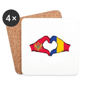 Monténégro Roumanie Drapeau Mains Coeur Forme - Dessous de verre (lot de 4) - blanc - Devant