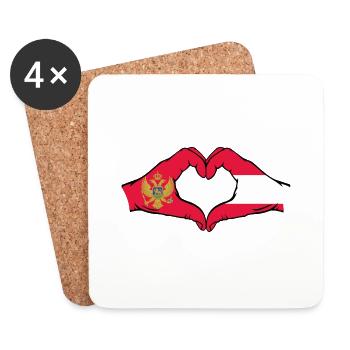 Montenegro Österreich Flagge Hände Herzform - Untersetzer (4er-Set) - Weiß - Vorne