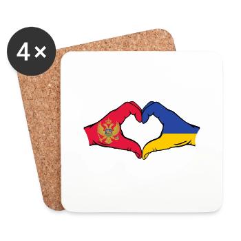 Montenegro Ukraine Flagge Hände Herzform - Untersetzer (4er-Set) - Weiß - Vorne