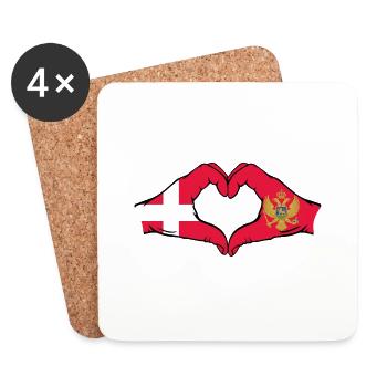 Dänemark Montenegro Flagge Hände Herzform - Untersetzer (4er-Set) - Weiß - Vorne