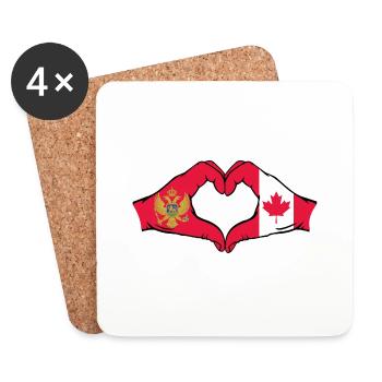 Monténégro Canada Drapeau Mains Forme Coeur - Dessous de verre (lot de 4) - blanc - Devant