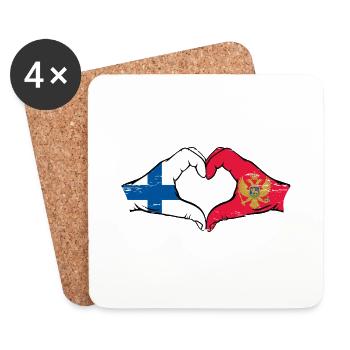 Finland Montenegro Flag Hands Heart Shape - Coasters (set of 4) - white - Front