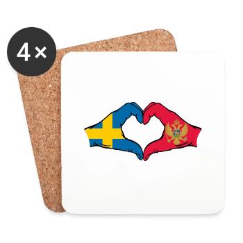 Suède Monténégro Drapeau Mains Coeur Forme - Dessous de verre (lot de 4) - blanc - Devant