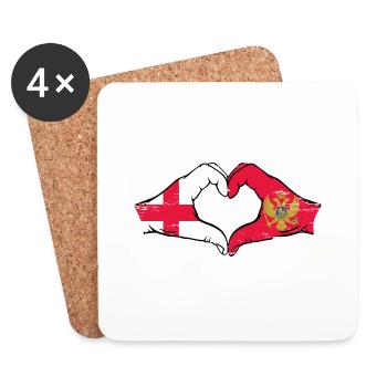 Angleterre Monténégro drapeau mains forme coeur utilisé - Dessous de verre (lot de 4) - blanc - Devant