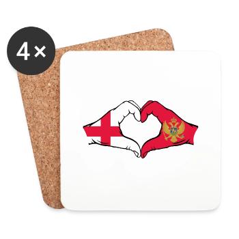 Angleterre Monténégro Drapeau Mains Coeur Forme - Dessous de verre (lot de 4) - blanc - Devant