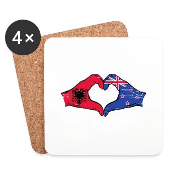 Albanie Nouvelle-Zélande drapeau mains coeur utilisé - Dessous de verre (lot de 4) - blanc - Devant