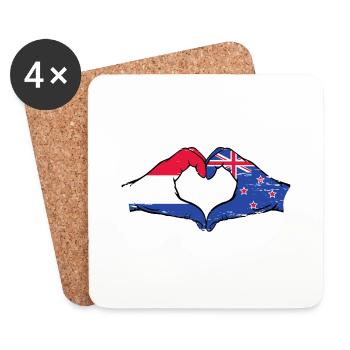 Hollande Nouvelle-Zélande drapeau mains forme de coeur utilisé - Dessous de verre (lot de 4) - blanc - Devant