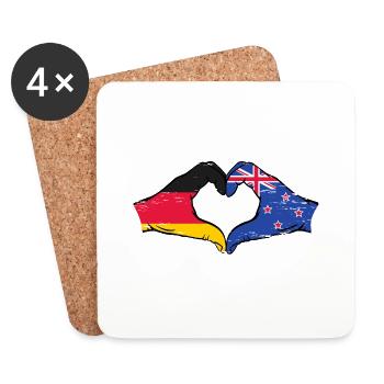 Germany New Zealand Flag Hands Heart Shape Used - Coasters (set of 4) - white - Front