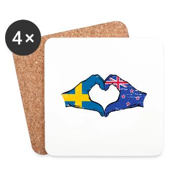 Sweden New Zealand Flag Hands Heart Shape - Coasters (set of 4) - white - Front