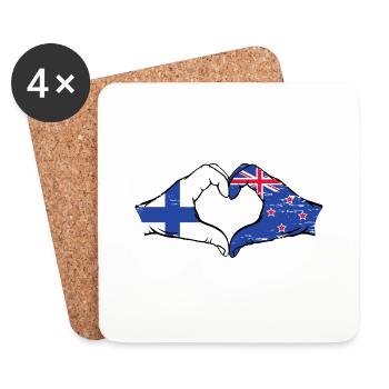 Finlande Nouvelle-Zélande drapeau mains coeur utilisé - Dessous de verre (lot de 4) - blanc - Devant