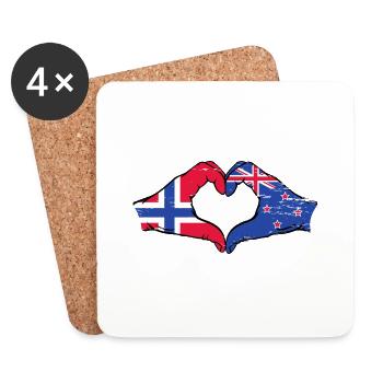 Norvège Nouvelle-Zélande drapeau mains coeur utilisé - Dessous de verre (lot de 4) - blanc - Devant