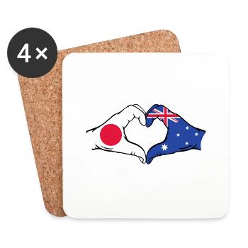 Japon Australie Drapeau Mains Coeur Forme - Dessous de verre (lot de 4) - blanc - Devant