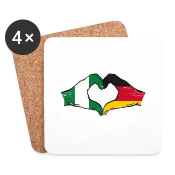 Nigeria Allemagne Drapeau Mains Coeur Forme Utilisé - Dessous de verre (lot de 4) - blanc - Devant