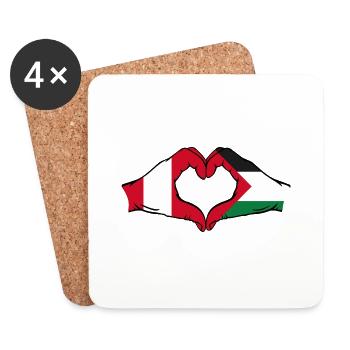 Peru Palestine Flag Heart Shape with Hands - Coasters (set of 4) - white - Front