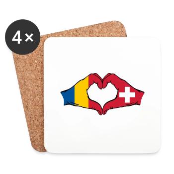 Romania Switzerland Flag Hands Heart Shape - Coasters (set of 4) - white - Front