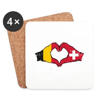 Belgique Suisse Drapeau Mains Coeur Forme Utilisé - Dessous de verre (lot de 4) - blanc - Devant