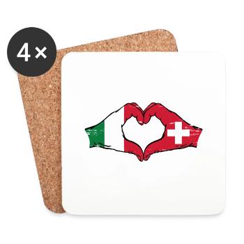 Italie Suisse Drapeau Mains Coeur Forme Utilisé - Dessous de verre (lot de 4) - blanc - Devant