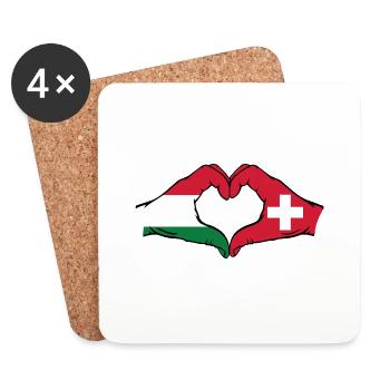 Hongrie Suisse Drapeau Mains Coeur Forme - Dessous de verre (lot de 4) - blanc - Devant