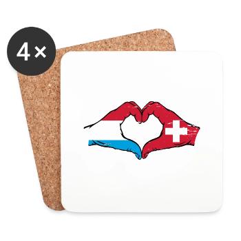 Luxembourg Switzerland Flag Hands Heart Shape Used - Coasters (set of 4) - white - Front