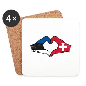 Estonie Suisse Drapeau Mains Coeur Forme Utilisé - Dessous de verre (lot de 4) - blanc - Devant