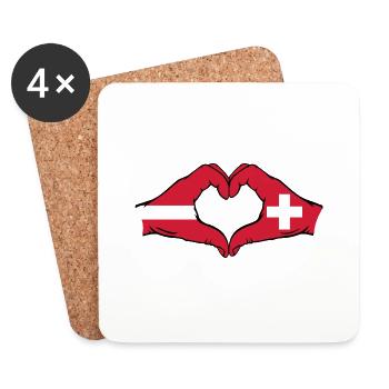 Lettland Schweiz Flagge Hände Herzform - Untersetzer (4er-Set) - Weiß - Vorne