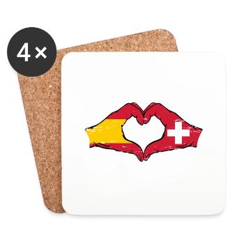 Espagne Suisse Drapeau Mains Coeur Forme Utilisé - Dessous de verre (lot de 4) - blanc - Devant