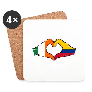 Irlande Colombie Drapeau Mains Coeur Forme Utilisé - Dessous de verre (lot de 4) - blanc - Devant