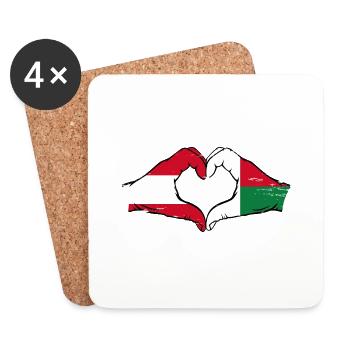 Austria Madagascar Flag Hands Heart Shape Used - Coasters (set of 4) - white - Front