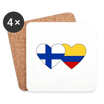 Finlande Colombie Drapeau Coeur - Dessous de verre (lot de 4) - blanc - Devant