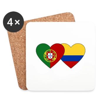 Portugal Colombie Drapeau Coeur - Dessous de verre (lot de 4) - blanc - Devant