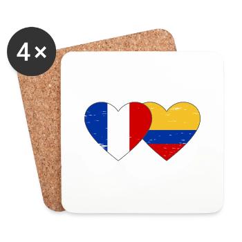 France Colombie Drapeau Coeur Utilisé - Dessous de verre (lot de 4) - blanc - Devant