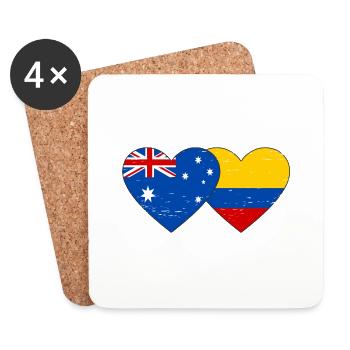 Australien Kolumbien Flagge Herz used - Untersetzer (4er-Set) - Weiß - Vorne