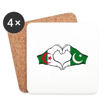 Algérie Pakistan Drapeau Mains Coeur Forme - Dessous de verre (lot de 4) - blanc - Devant