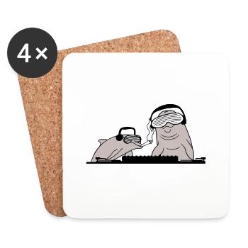 Deux Dauphins Drôles DJ Équipe Mixer Musique de Fête - Dessous de verre (lot de 4) - blanc - Devant