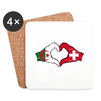 Algérie Suisse drapeau mains forme de coeur utilisé - Dessous de verre (lot de 4) - blanc - Devant