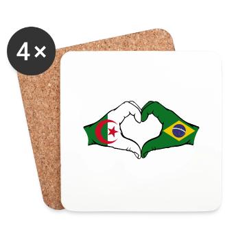 Algeria Brazil Flag Hands Heart Shape - Coasters (set of 4) - white - Front