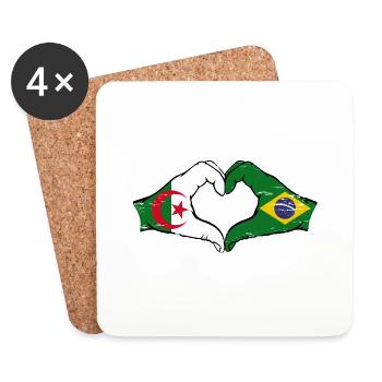 Algérie Brésil Drapeau Mains Coeur Forme Utilisé - Dessous de verre (lot de 4) - blanc - Devant