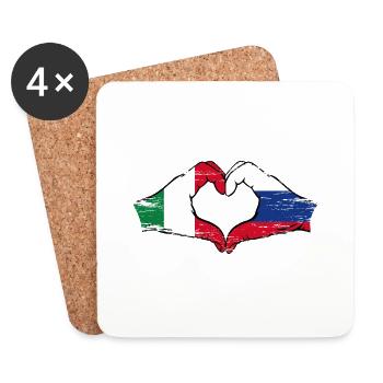 Italie Russie mains forme de coeur utilisé - Dessous de verre (lot de 4) - blanc - Devant
