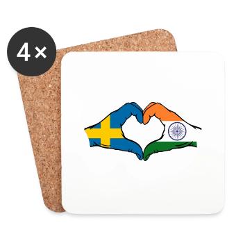 Sweden India hands heart shape - Coasters (set of 4) - white - Front
