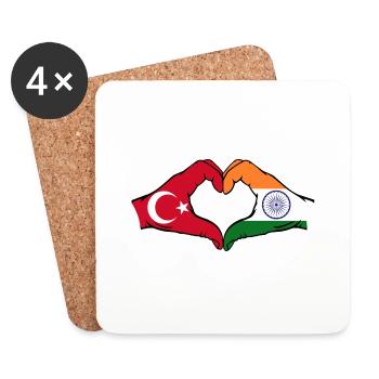 Turkey India Hands Heart Shape - Coasters (set of 4) - white - Front