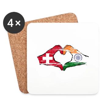 Switzerland India hands heart shape used - Coasters (set of 4) - white - Front