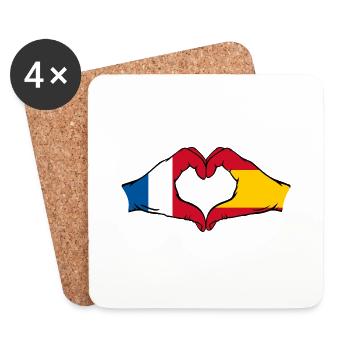 France Espagne mains en forme de cœur - Dessous de verre (lot de 4) - blanc - Devant