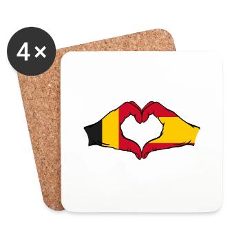 Belgique Espagne mains en forme de cœur - Dessous de verre (lot de 4) - blanc - Devant